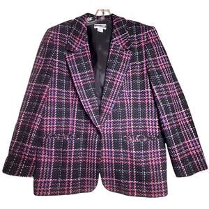 Vtg 80’s Pendleton Women Blazer 14 Pink Purple Gray Plaid 100% Virgin Wool USA